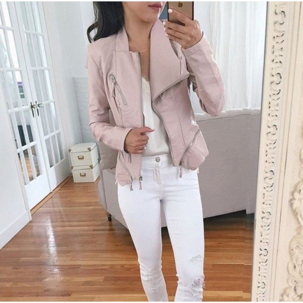 NWT Blank NYC Faux Leather Moto Jacket M Pink Blush Silver Zipper Nordstrom